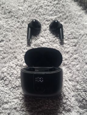 Wireless Earbud Headphones with Charging Case - Black